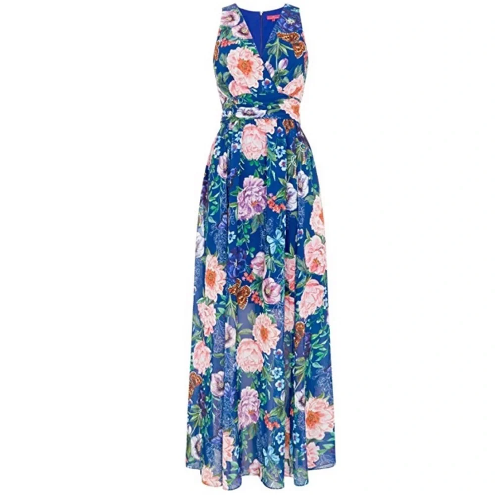 Vibrant Floral Print V Neck Occassion Maxi Dress - Picture 4 of 12